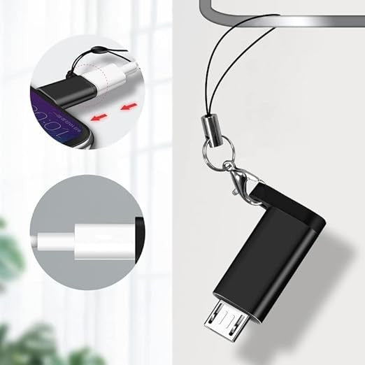 Adaptor USB-C la Micro USB, Kadeny, cu Snur pentru Prindere la Chei, 2.7x1.1x0.6cm, Negru