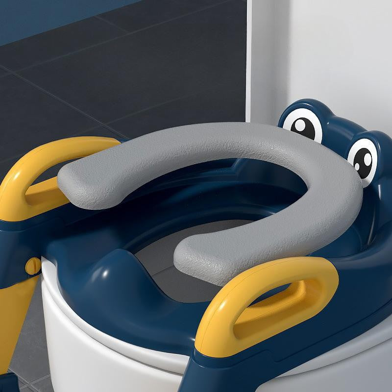 Reductor si Scaunel Inaltator WC, Kadeny, pentru Copii 1 - 7 Ani, 2 Trepte Reglabile, Pliabil, Colac Moale, cu Spatar si Manere, Inaltime 54/58 cm x 39.5 x 35 cm, din Plastic+PVC, Albastru/Portocaliu