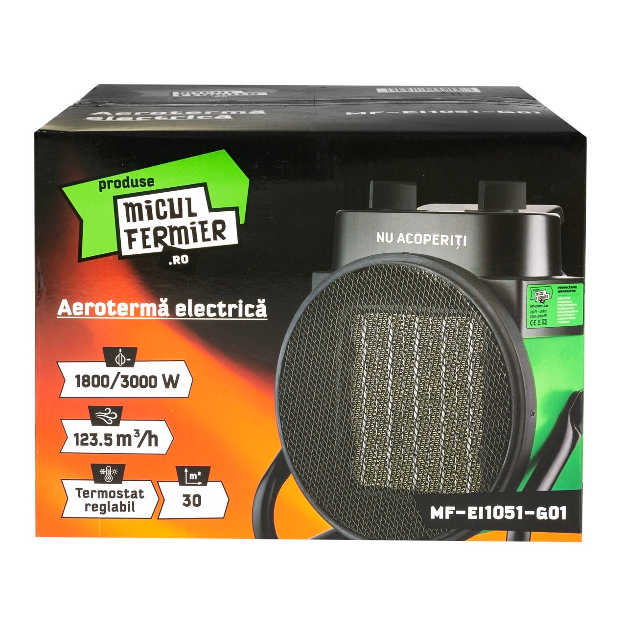 Aeroterma electrica Micul Fermier, 1800/3000W, element de incalzire ceramic