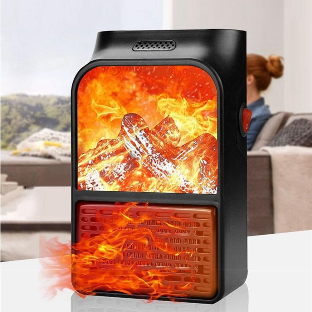 Mini Aeroterma Puternica Portabila Kaveny, Putere 1000W, Mini radiator electric cu Display LCD, efect de semineu si flacara, cu telecomanda