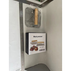 Presa Manuala pentru Carne, Kadeny, din Aliaj de Aluminiu, Maner din Lemn, Presa pentru Burgeri, Usor de Curatat si Folosit, Patrata, 16x16x6 cm, Gri