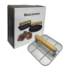 Presa Manuala pentru Carne, Kadeny, din Aliaj de Aluminiu, Maner din Lemn, Presa pentru Burgeri, Usor de Curatat si Folosit, Patrata, 16x16x6 cm, Gri