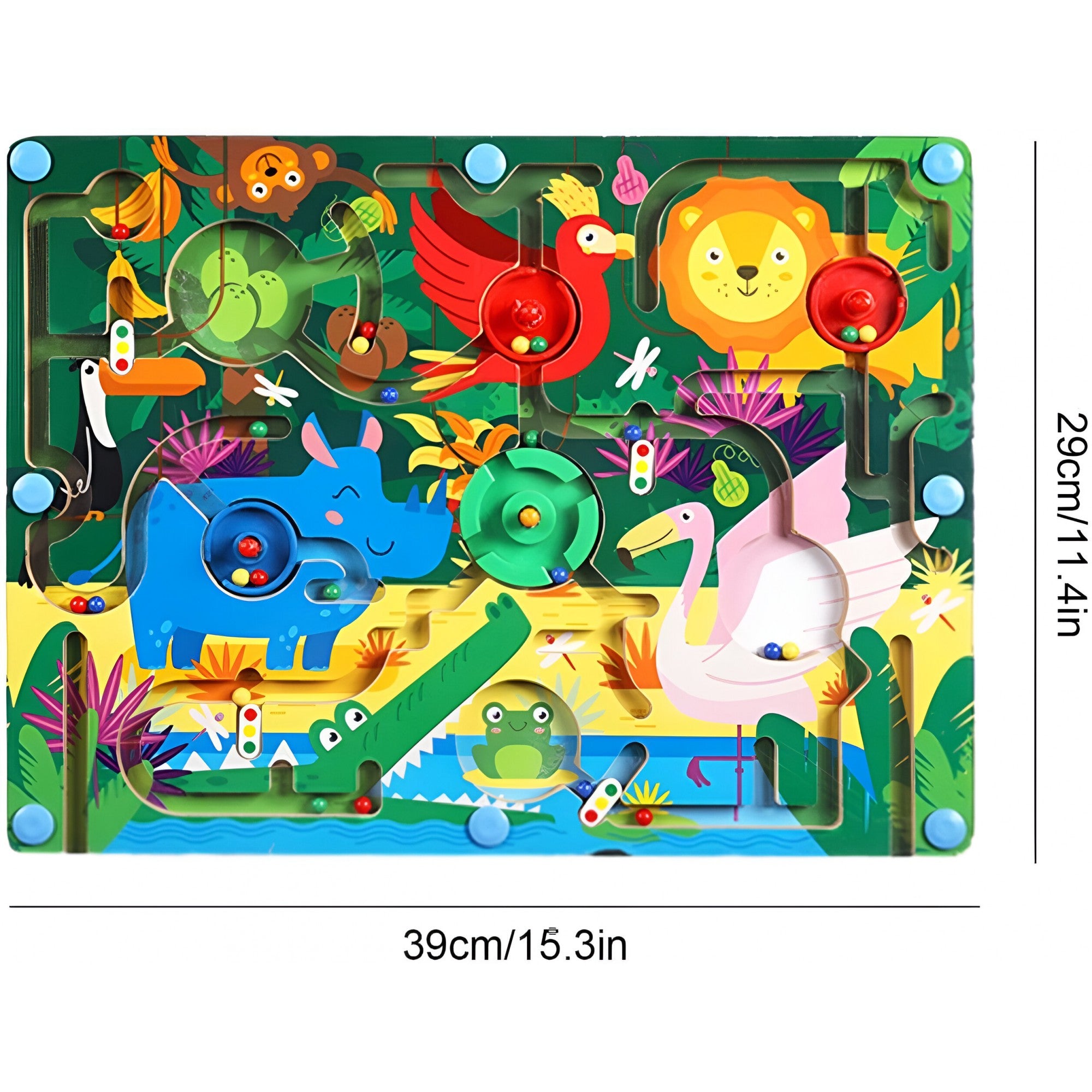 Joc Montessori de Sortare Culori, Kaveny, Creion Magnetic, Tip Labirint Ilustrat, din Lemn, Model Animale Salbatice, 39x29x1.5 cm
