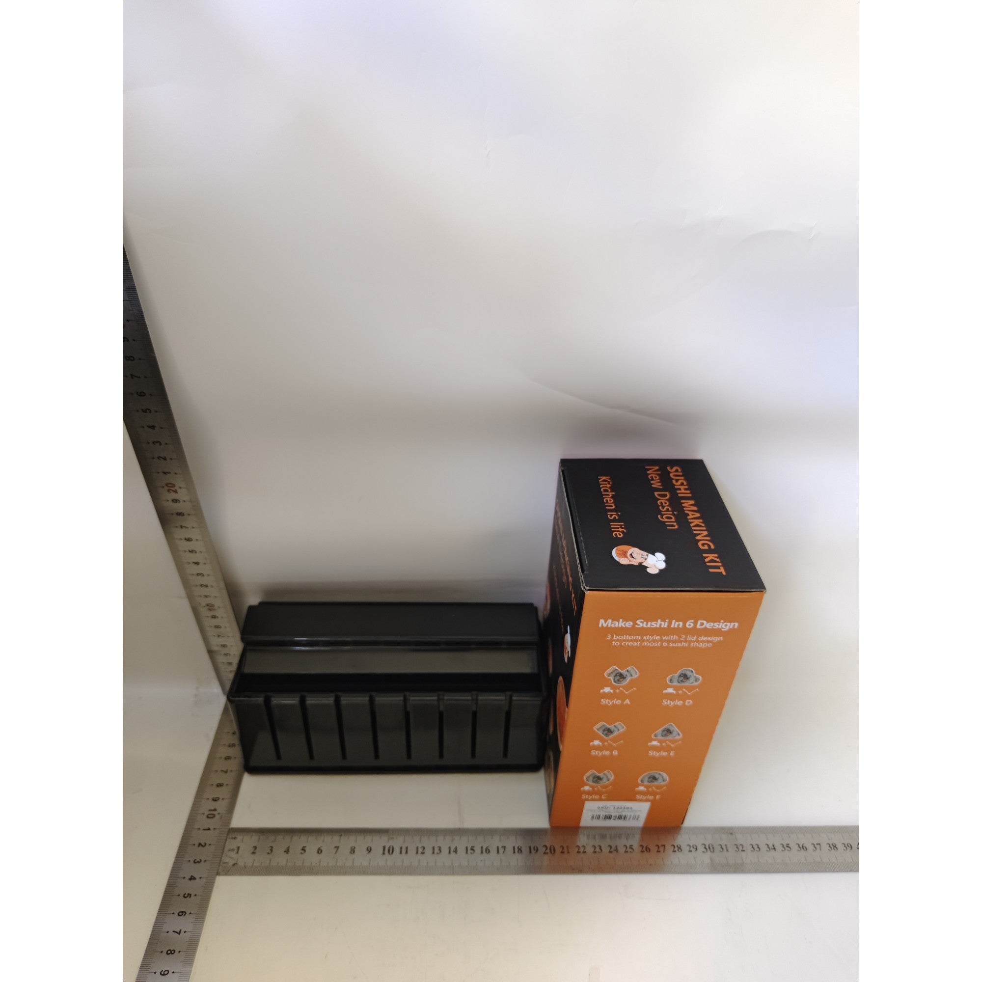 Aparat pentru Sushi, Kadeny, Set 7 Accesorii pentru Sushi, Ofera 3 Forme de Design, Rotund, Triunghi, Inimioare, Negru