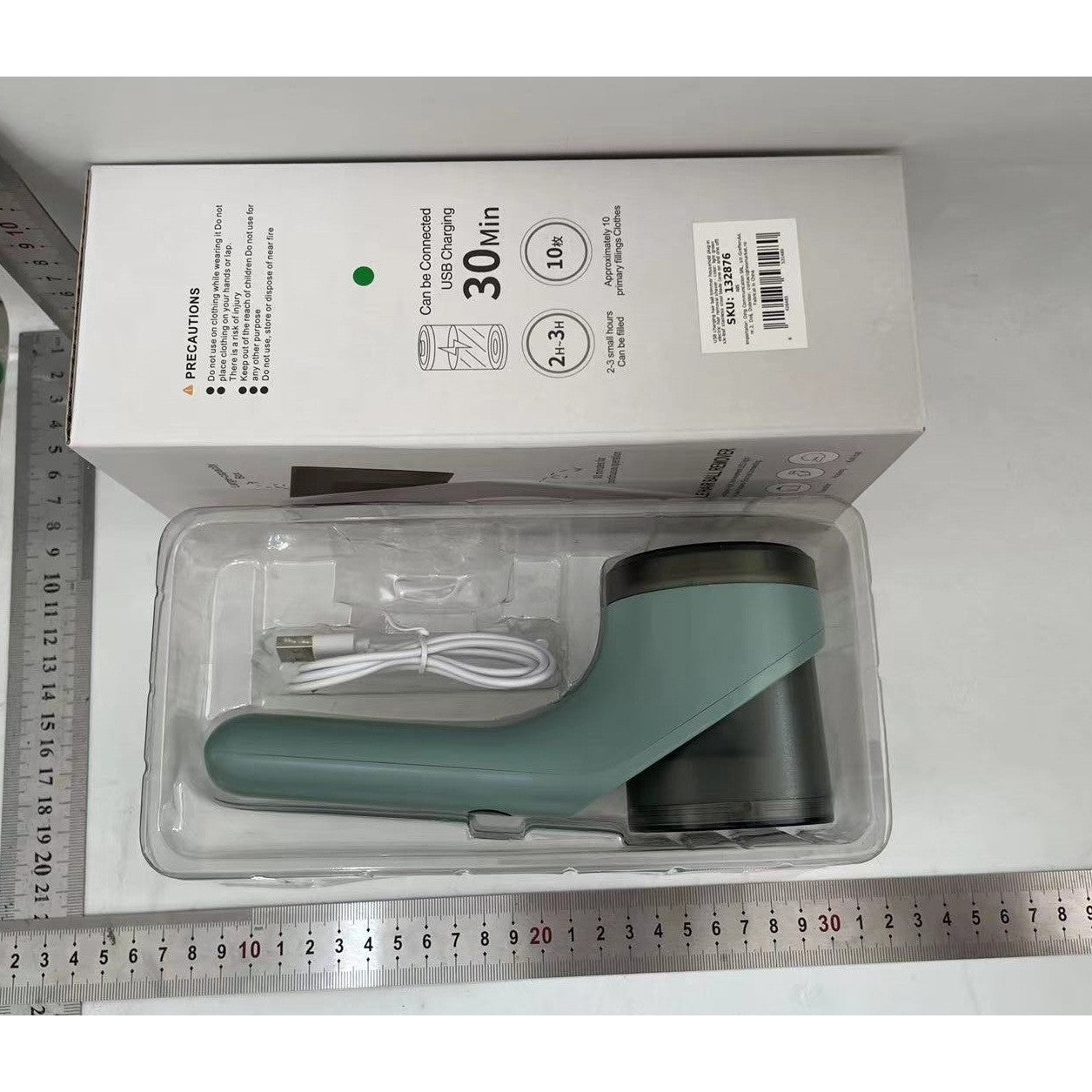 Aparat Scame si Par Haine, Kaveny, Electric, USB inclus, Periuta Curatare, pentru Diferite Tesaturi, 3 Trepte, 20.5 x 8.8 x 7 cm, Verde