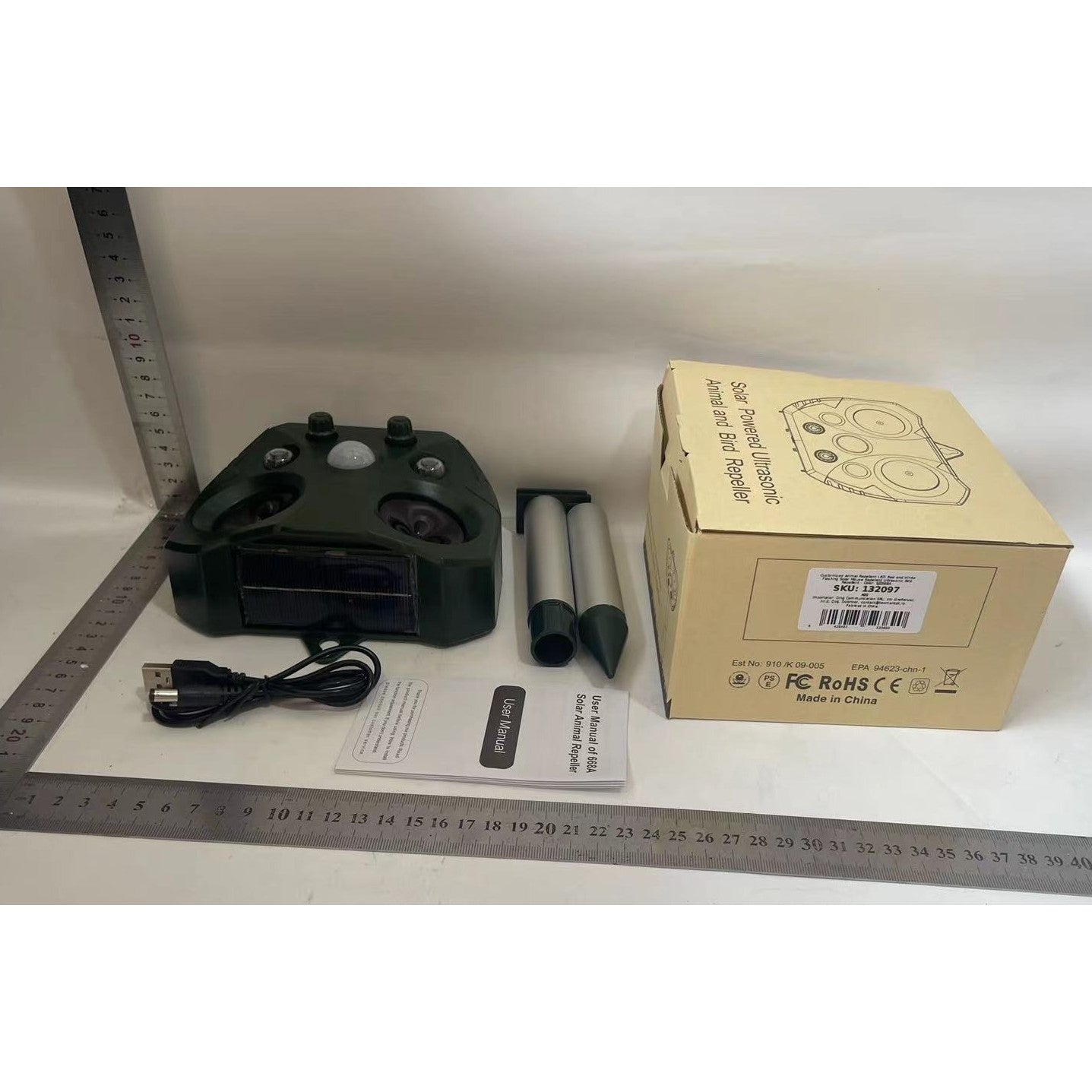 Aparat Solar LED cu Ultrasunete, Kadeny, Repelent pentru Animale Mari si Mici, Lumina Rosie si Alba, Anti Rozatoare, Anti Insecte, 15 x 14 x 24 cm, Verde