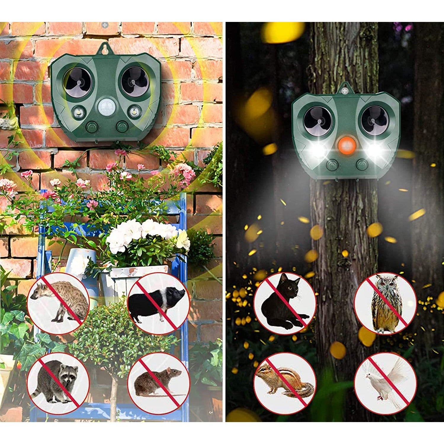 Aparat Solar LED cu Ultrasunete, Kadeny, Repelent pentru Animale Mari si Mici, Lumina Rosie si Alba, Anti Rozatoare, Anti Insecte, 15 x 14 x 24 cm, Verde