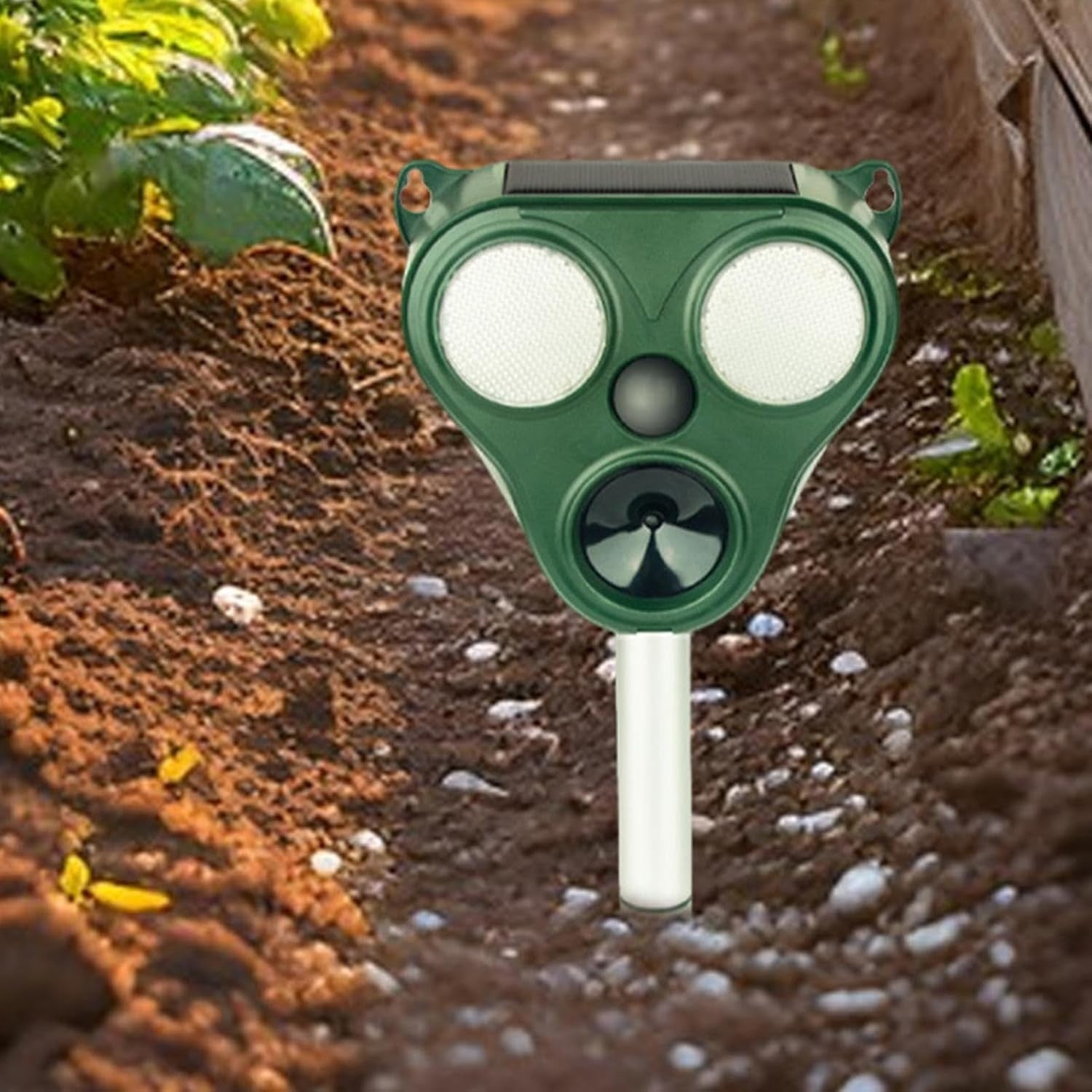 Aparat Solar LED cu Ultrasunete, Kadeny, Repelent pentru Animale Mari si Mici, Lumina Rosie si Alba, Anti Rozatoare, Anti Insecte, Frecventa 13.5KHZ-65 KHZ, Senzor PIR, 13 x 14.7 x 24.5 cm, Verde