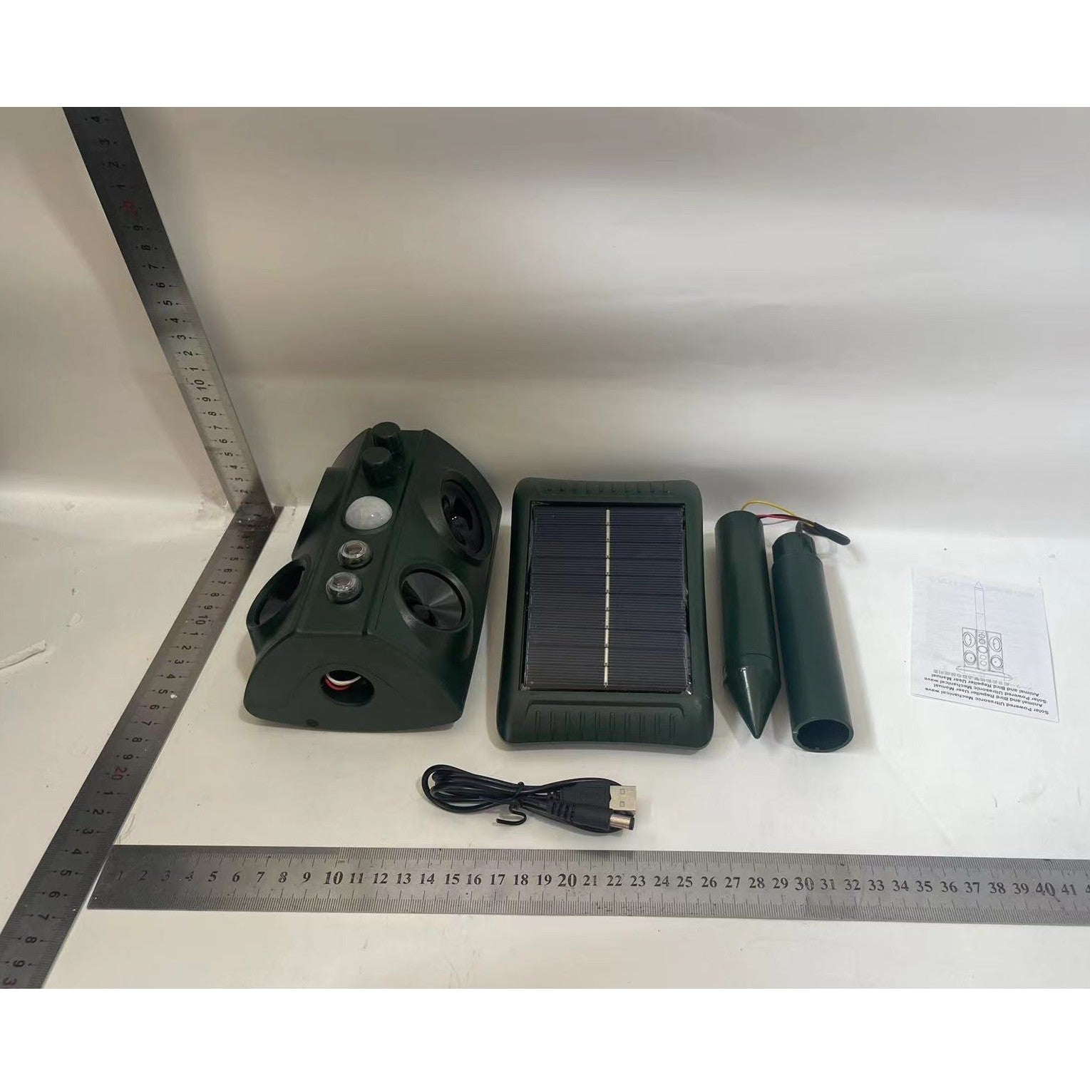 Aparat Solar LED cu Ultrasunete, Kadeny, Repelent pentru Animale Mari si Mici, Lumina Rosie si Alba, Anti Rozatoare, Anti Insecte, Frecventa 13.5KHZ-45.5KHZ, Senzor PIR, 15.5 x 15.4 x 26.2 cm, Verde