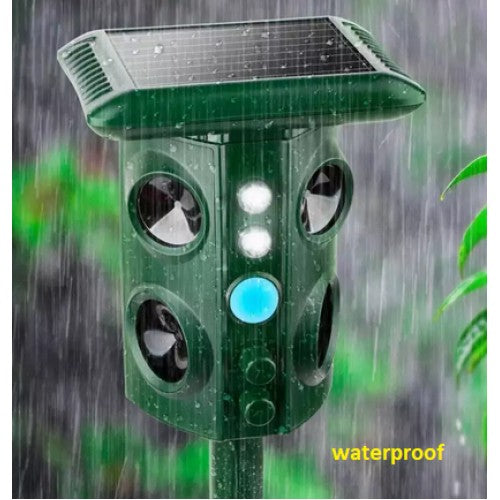 Aparat Solar LED cu Ultrasunete, Kadeny, Repelent pentru Animale Mari si Mici, Lumina Rosie si Alba, Anti Rozatoare, Anti Insecte, Frecventa 13.5KHZ-45.5KHZ, Senzor PIR, 15.5 x 15.4 x 26.2 cm, Verde