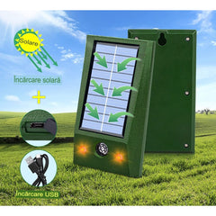 Aparat Solar LED cu Ultrasunete, Kadeny, Repelent pentru Animale Mari si Mici, Lumina Rosie si Alba, Anti Rozatoare, Anti Insecte, Frecventa 9-36.5KHZ, 12 X 6.5 cm, Verde