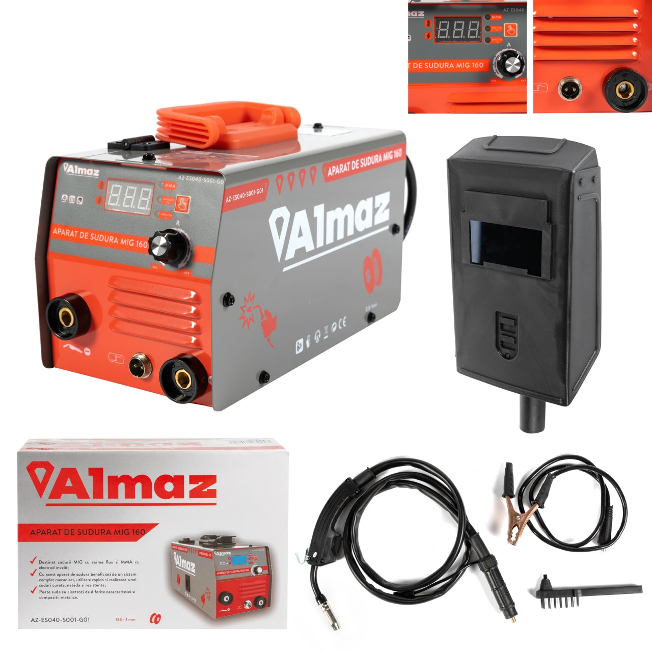 Aparat sudura Almaz, MMA+FCAW(doar sudura sarma flux), intensitate maxima 160A, afisaj digital