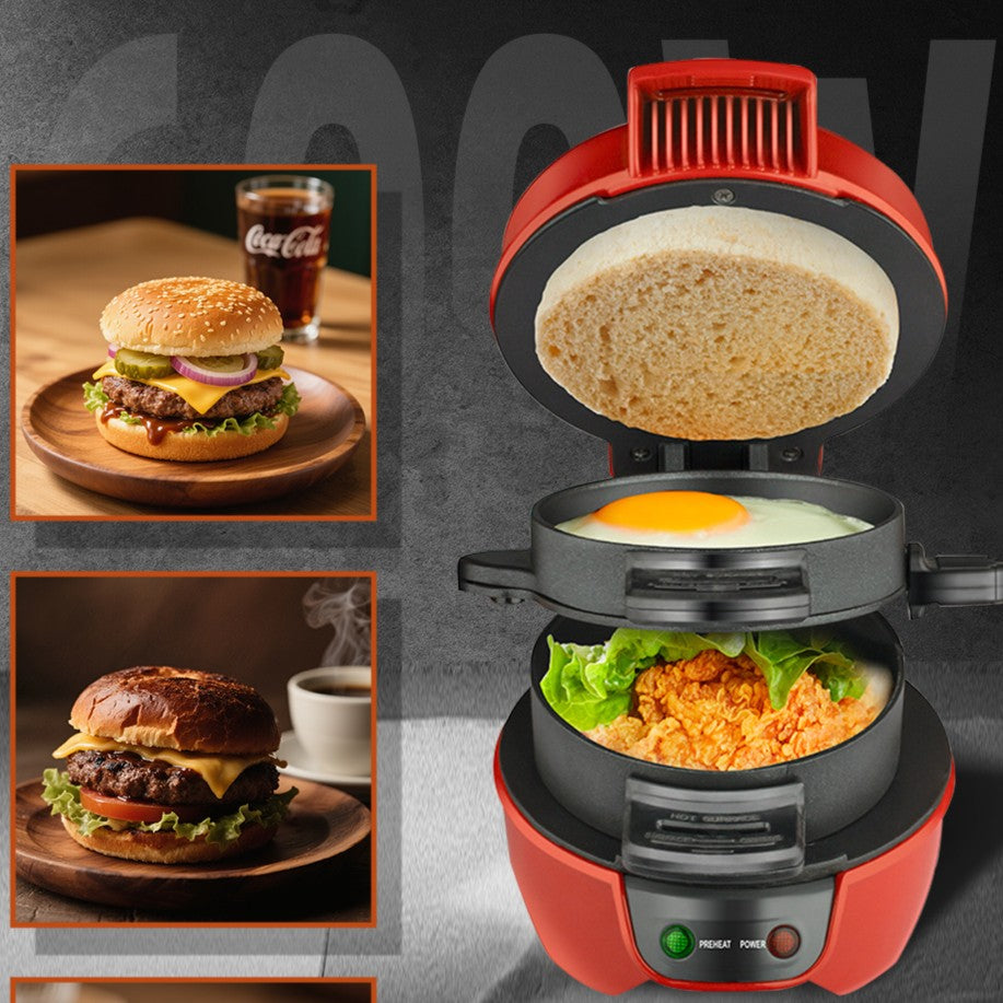 Aparat de facut Burgeri Haley, 600W – Mic Dejun Rapid, Placi Antiaderente, Incalzire Uniforma, Deschidere 180°