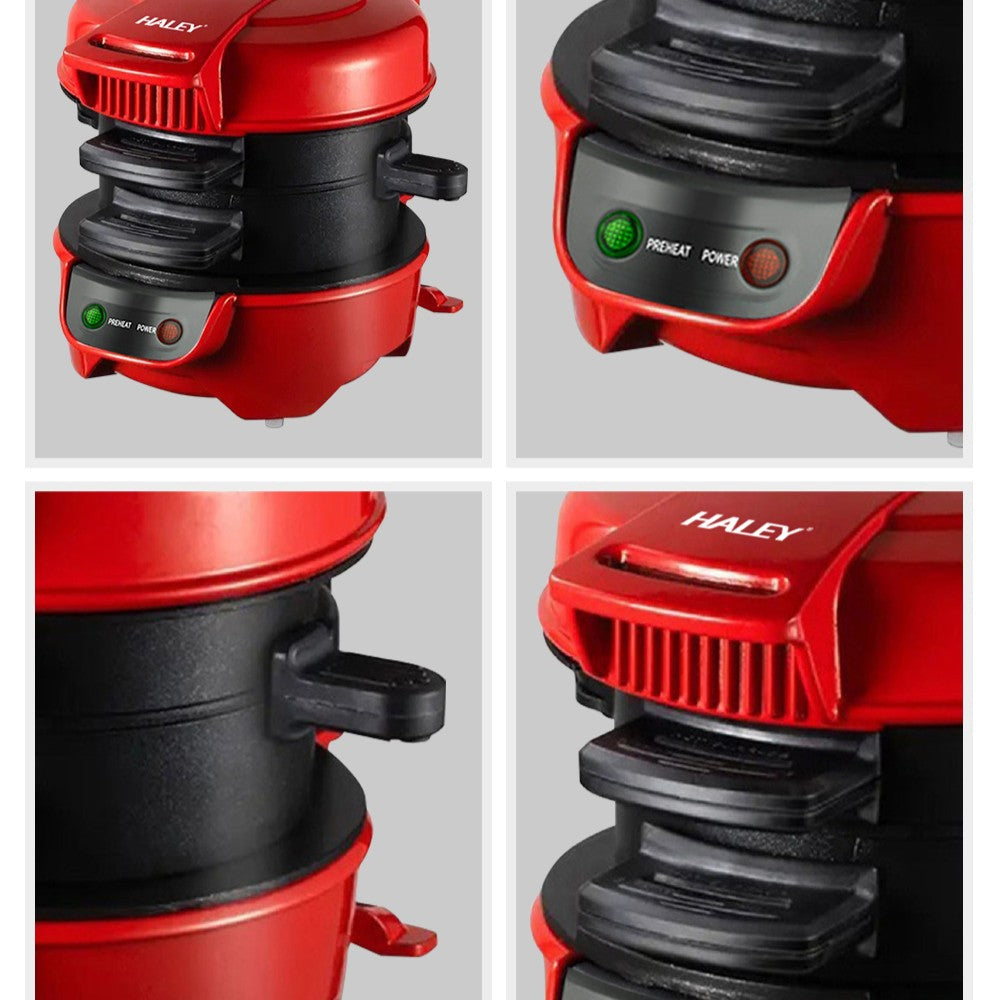 Aparat de facut Burgeri Haley, 600W – Mic Dejun Rapid, Placi Antiaderente, Incalzire Uniforma, Deschidere 180°