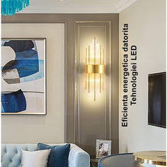 Aplica de Perete, Kadeny, pentru Interior, din Otel Inoxidabil si Sticla, 40 x 16 cm, LED, Auriu