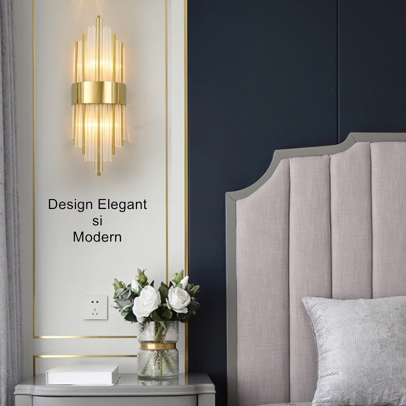 Aplica de Perete, Kadeny, pentru Interior, din Otel Inoxidabil si Sticla, 40 x 16 cm, LED, Auriu