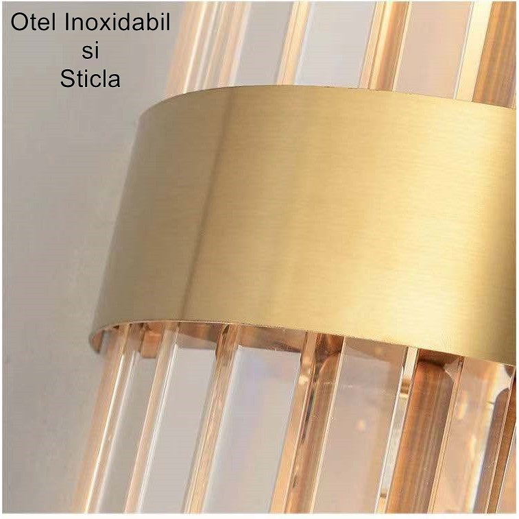 Aplica de Perete, Kadeny, pentru Interior, din Otel Inoxidabil si Sticla, 40 x 16 cm, LED, Auriu