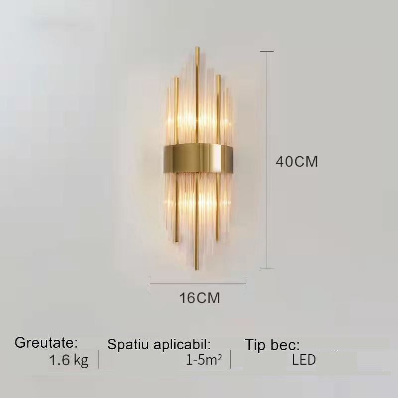 Aplica de Perete, Kadeny, pentru Interior, din Otel Inoxidabil si Sticla, 40 x 16 cm, LED, Auriu