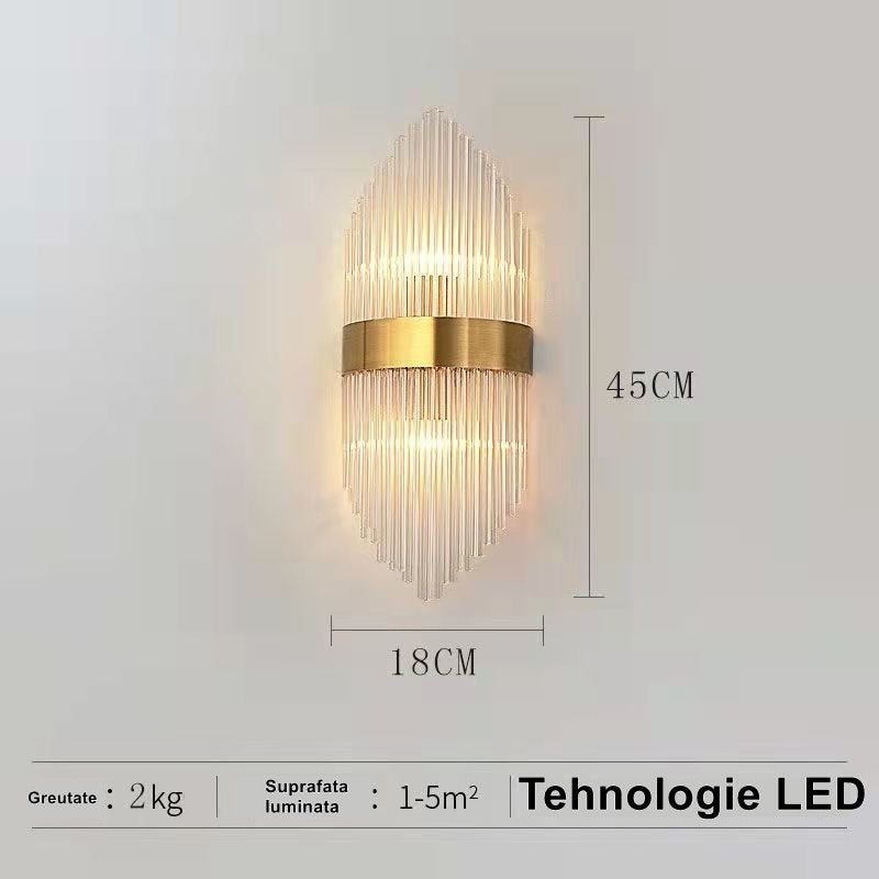 Aplica de Perete, Kadeny, pentru Interior, din Otel Inoxidabil si Sticla, LED, Auriu, 45x18 cm