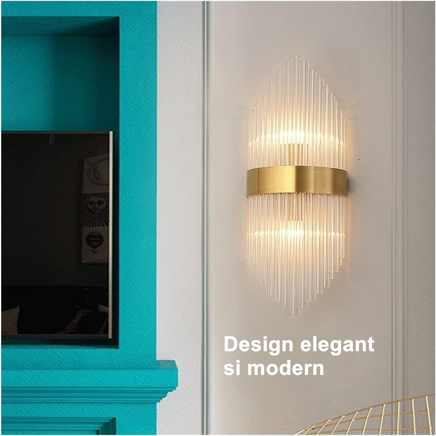 Aplica de Perete, Kadeny, pentru Interior, din Otel Inoxidabil si Sticla, LED, Auriu, 45x18 cm