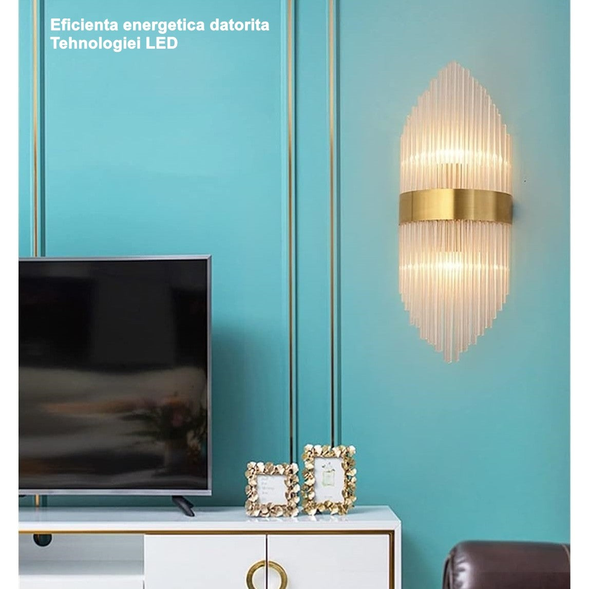 Aplica de Perete, Kadeny, pentru Interior, din Otel Inoxidabil si Sticla, LED, Auriu, 45x18 cm