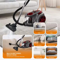 Aspirator fara sac HALEY 2L,1200W, Aspirator de praf Aspirator puternic cu fir, de calitate, cu ciclon, Rosu/Gri