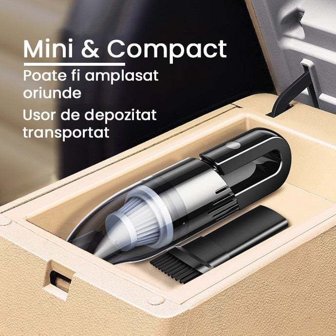 Aspirator Auto cu Incarcare Wireless, Kadeny, Aspirator Vacuum pentru Masina Casa, cu dubla utilizare, Putere 120W, 30 x 7.5 x 7.5 cm, Negru