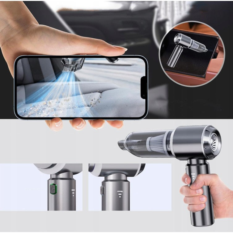 Aspirator Portabil Auto, Kadeny, pentru Casa si Masina, 3 Viteze, Incarcator Tip-C cu Incarcare Rapida, Tub Prelungitor, 2000mAh, 7 Capete de Aspirare si Suflare, 21x20x6.5 cm, Negru