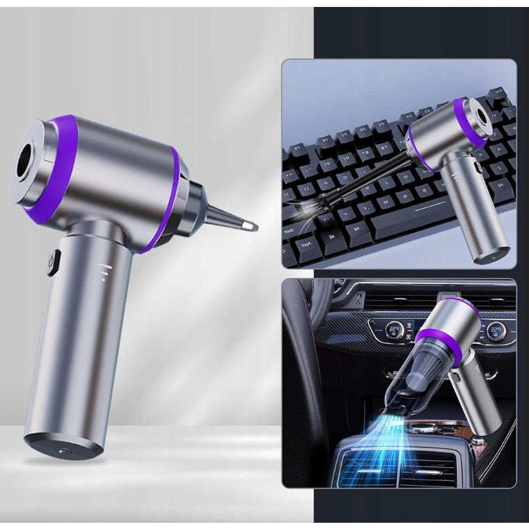 Aspirator Portabil Auto, Kadeny, pentru Casa si Masina, 3 Viteze, Incarcator Tip-C cu Incarcare Rapida, Tub Prelungitor, 2000mAh, 7 Capete de Aspirare si Suflare, 21x20x6.5 cm, Argintiu Mov