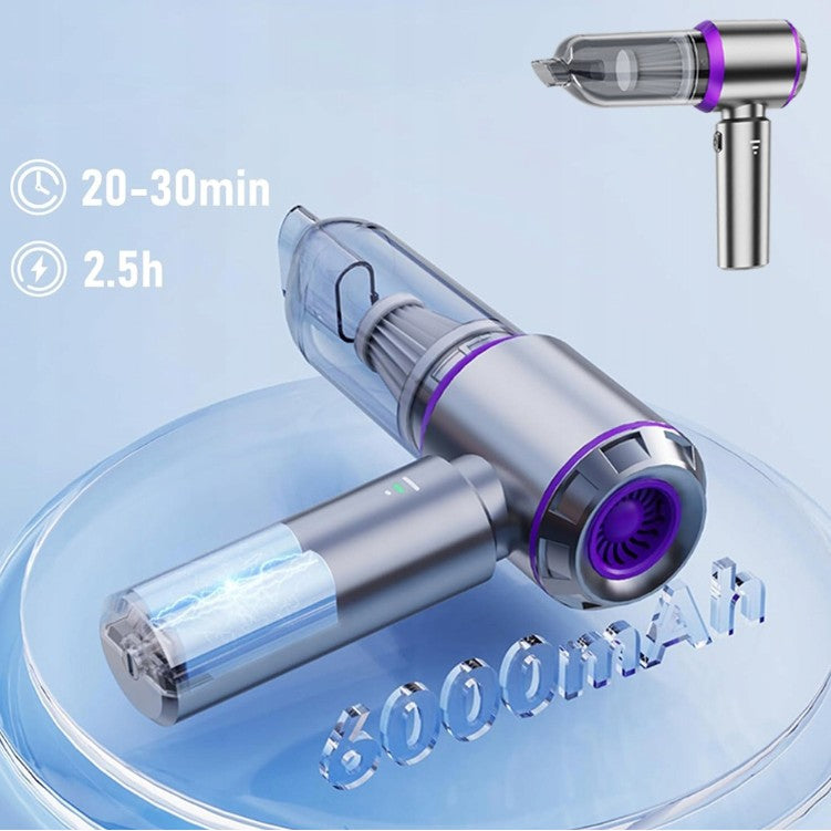 Aspirator Portabil Auto, Kadeny, pentru Casa si Masina, 3 Viteze, Incarcator Tip-C cu Incarcare Rapida, Tub Prelungitor, 2000mAh, 7 Capete de Aspirare si Suflare, 21x20x6.5 cm, Argintiu Mov