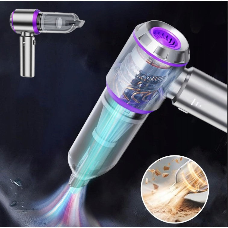 Aspirator Portabil Auto, Kadeny, pentru Casa si Masina, 3 Viteze, Incarcator Tip-C cu Incarcare Rapida, Tub Prelungitor, 2000mAh, 7 Capete de Aspirare si Suflare, 21x20x6.5 cm, Argintiu Mov