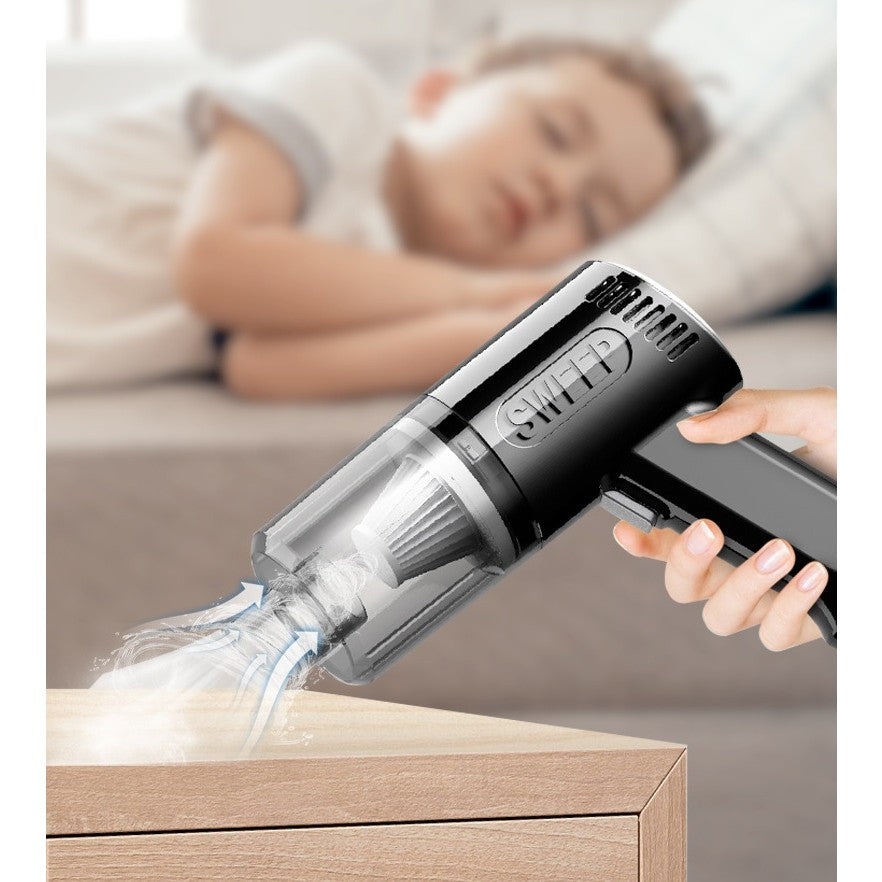 Aspirator Portabil Fara Fir, Kadeny, Tip Pistol K7, Pentru Casa si Masina, Incarcare USB, Autonomie 30 Min, 36 x 17 cm, Negru