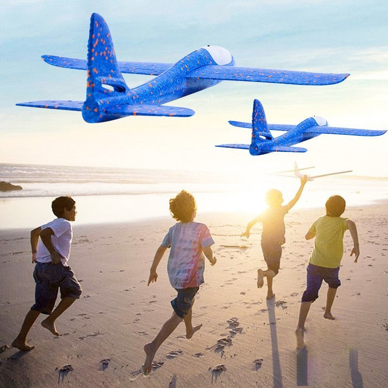 Avion Planor cu Pilot, Kaveny, Din Polistiren, Cu Lumini in Cabina Pilotului, Lungime 47 cm, Albastru