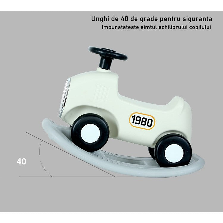 Balansoar 2 in 1 pentru copii Kaveny, masinuta detasabila, varsta peste 1 an, unghi 40 de grade, interior/exterior, volan cu sunete si lumini,