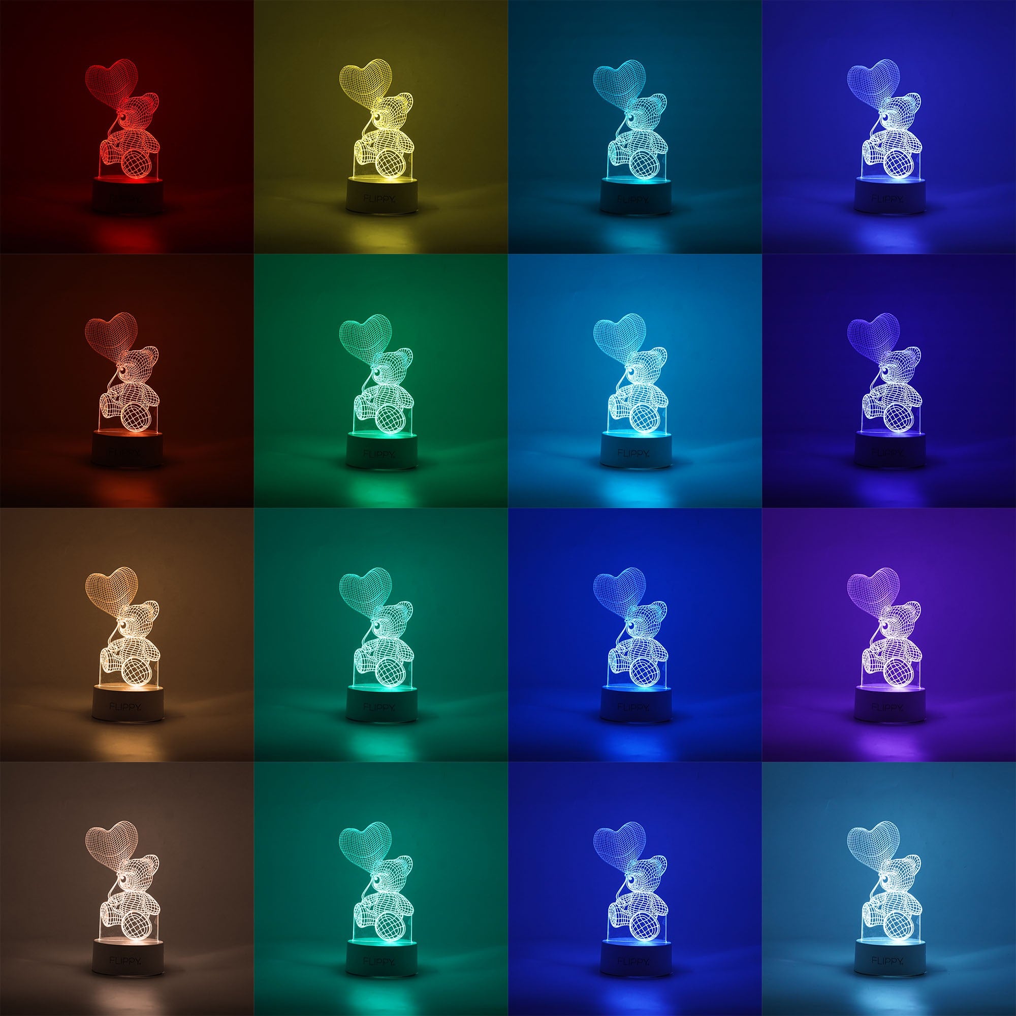 Lampa LED decorativa, Kaveny, 3D, Ursulet cu balon inima, cu telecomanda, doua moduri de alimentare USB si baterii, 20 cm inaltime, din material acril si lumina multicolora, alb