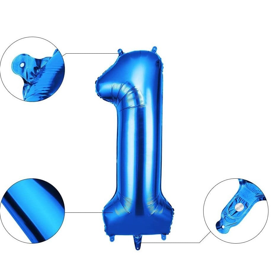 Balon din Folie Kaveny, Cifra 1, 81 cm, Pentru Aer sau Heliu, Bulk, Albastru