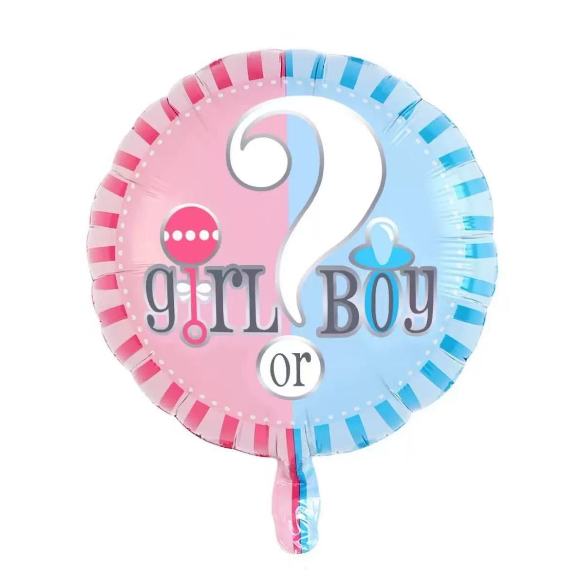 Balon din Folie Metalizata, Kaveny, Figurina Rotunda, Model Girl or Boy, Tema Gender Reveal, 45 cm, Ambalaj Individual, Pai Inclus, Umflare cu Aer sau Heliu, Albastru/Roz