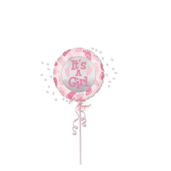 Balon din Folie Metalizata, Kaveny, Figurina Rotunda, Model It's a Girl, Tema Gender Reveal, 45 cm, Ambalaj Individual, Pai Inclus, Umflare cu Aer sau Heliu, Roz