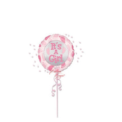 Balon din Folie Metalizata, Kaveny, Figurina Rotunda, Model It's a Girl, Tema Gender Reveal, 45 cm, Ambalaj Individual, Pai Inclus, Umflare cu Aer sau Heliu, Roz