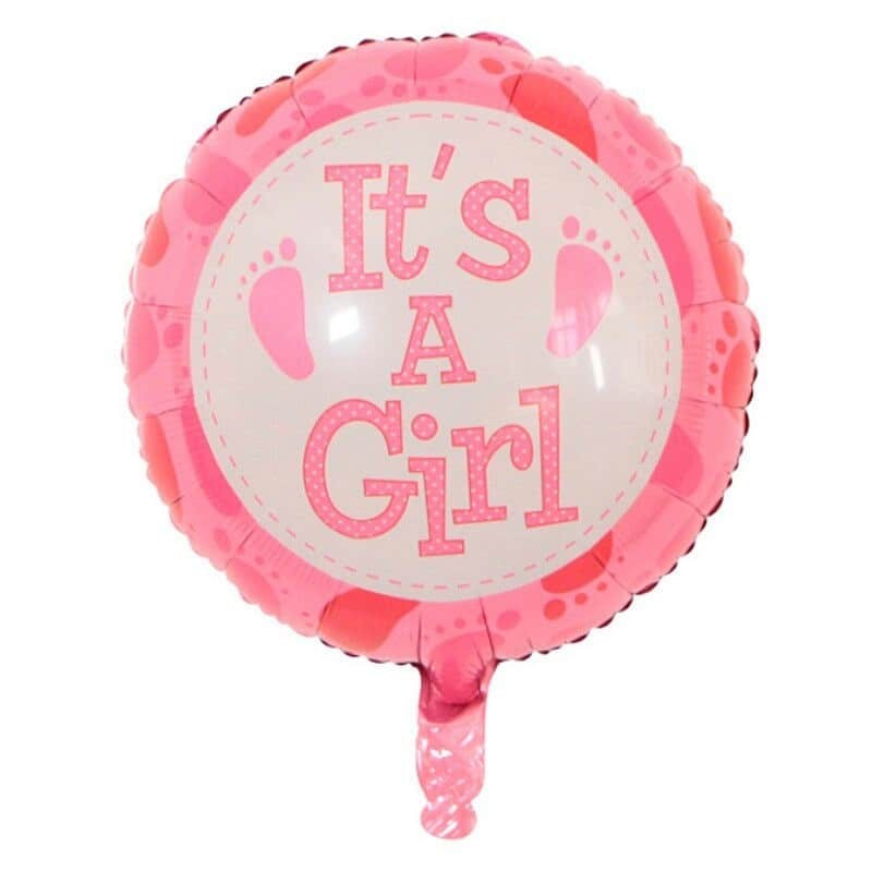 Balon din Folie Metalizata, Kaveny, Figurina Rotunda, Model It's a Girl, Tema Gender Reveal, 45 cm, Ambalaj Individual, Pai Inclus, Umflare cu Aer sau Heliu, Roz