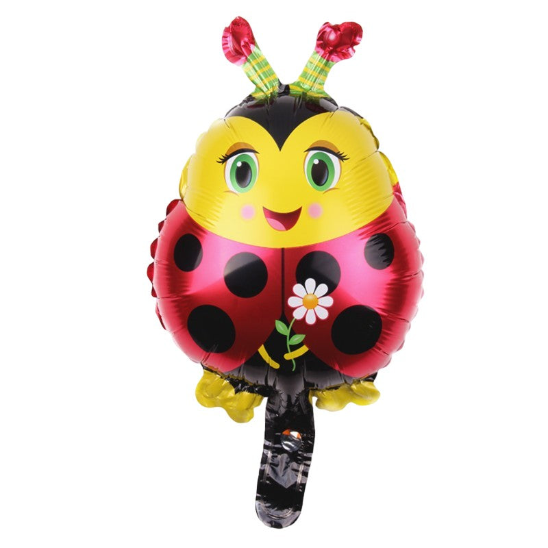Balon din Folie Metalizata, Kaveny, Figurina Buburuza, Tema Animalute, 30 cm, Ambalaj Individual, Pai Inclus, Umflare cu Aer sau Heliu, Albastru