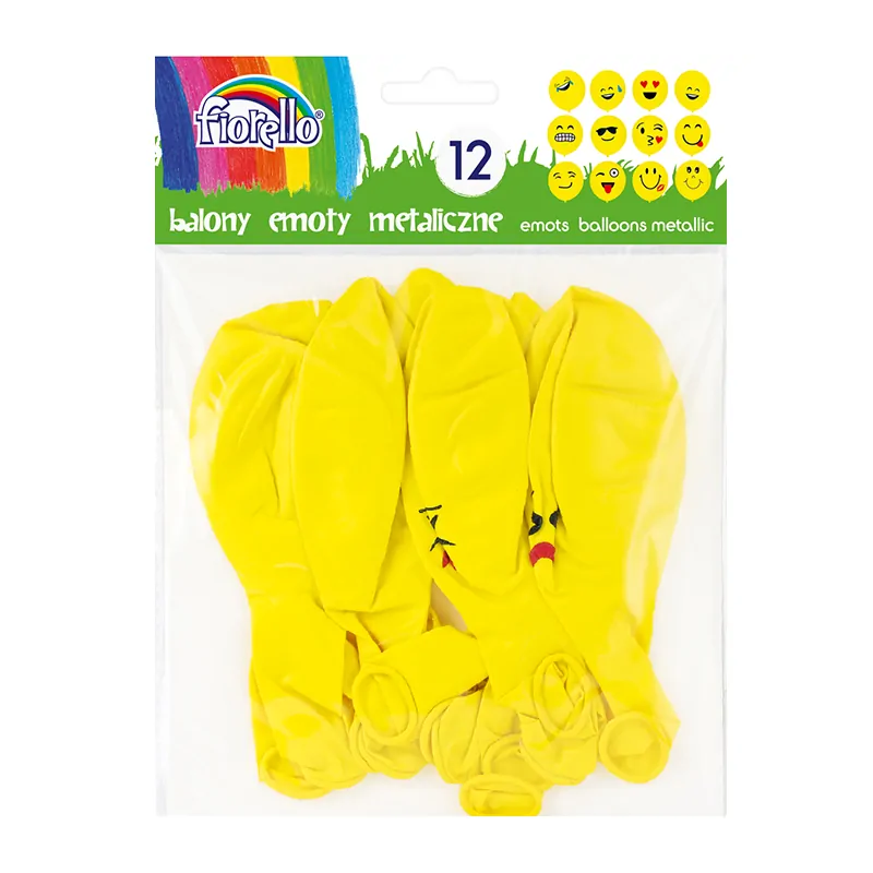 Baloane aniversare Fiorello, 30.5cm, emoticoane diverse modele, galben metalizat, 170-2347, set 12 buc