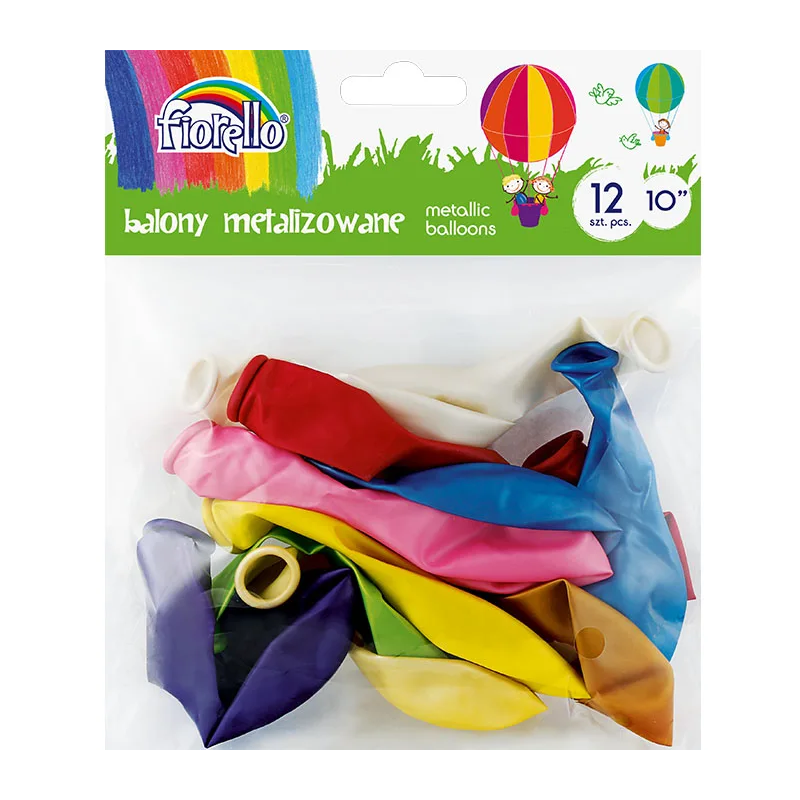 Baloane aniversare Fiorello, 25.4cm, diverse culori metalizate, 170-2451, set 12 buc