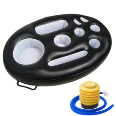 Bar gonflabil/Suport de pahare plutitor, Kaveny, cu 9 compartimente, pompa inclusa, PVC, Negru, 25x18,5x4 cm