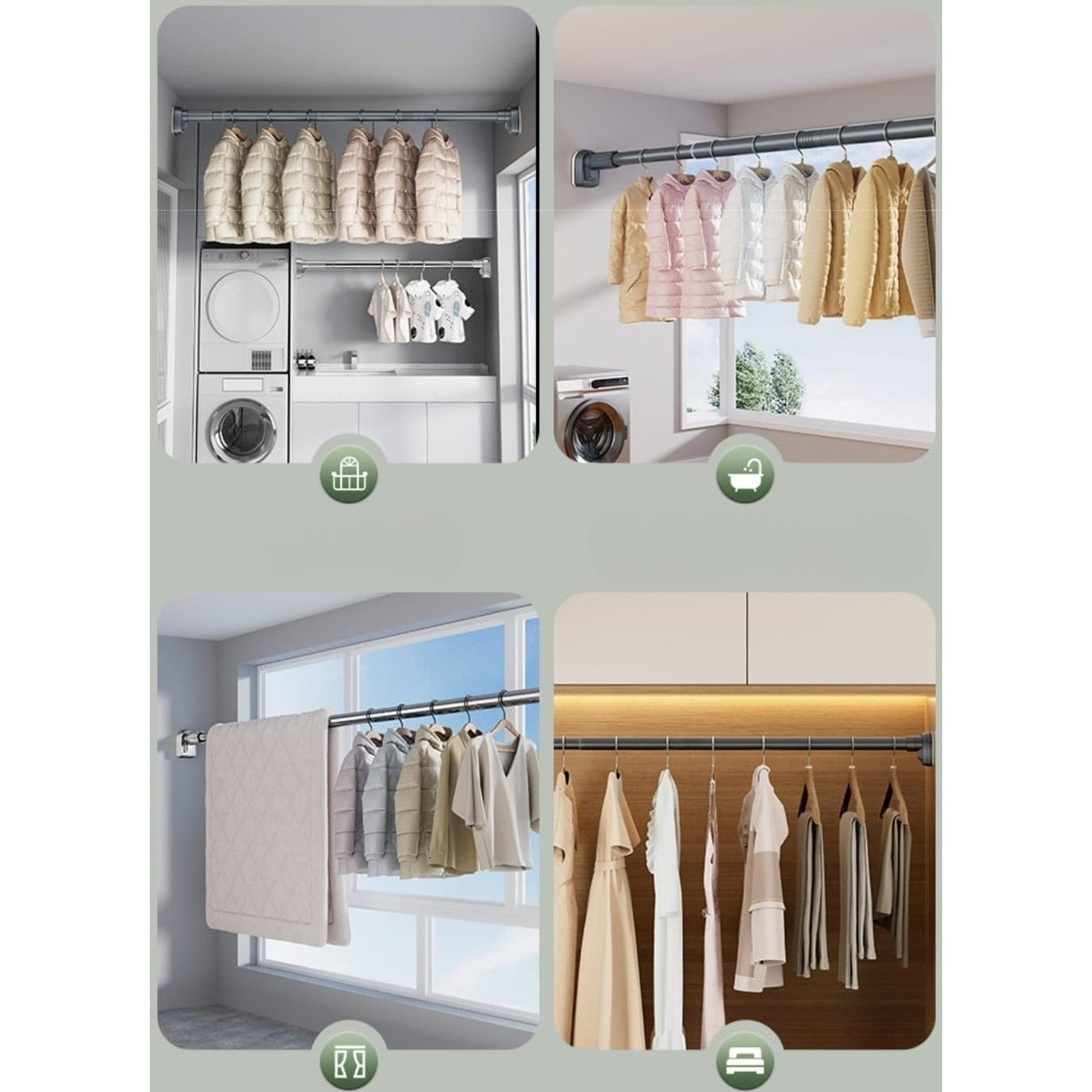 Bara Telescopica Multifunctionala, Kadeny, din Otel Inoxidabil si ABS, Utilizare Universala, Extensie 185 - 205 cm, Fara Perforare Perete, Negru