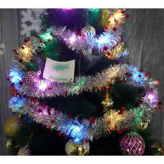 Beteala Craciun cu LED, Rosie, model cu stelute, 2 m x 5 cm, PVC, Sir, Artificiala, Kadeny