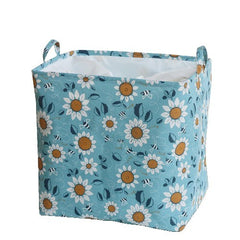 Cos depozitare, Kaveny, Capac cu Snur, 175 L, Confectionat din Bumbac si un Strat Impermeabil, 50 x 50 x 70 cm, Albastru Deschis, Imprimeu Flori