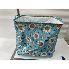 Cos depozitare, Kaveny, Capac cu Snur, 175 L, Confectionat din Bumbac si un Strat Impermeabil, 50 x 50 x 70 cm, Albastru Deschis, Imprimeu Flori