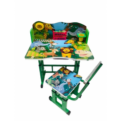 Birou scolar cu scaun, blat MDF, cadru metalic, inaltime reglabila 55-62cm, panou frontal cu accesorii, pentru baieti