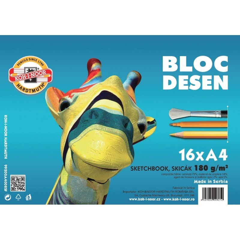 Bloc de desen A4 Koh-i-noor, Girafa, 10 file, 180g/mp, K99200A4008SF